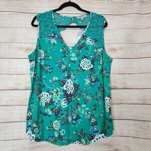 NWT Daniel Rainn 2X Sleeveless Fantine Crochet Lace Green Floral Cutout Tunic